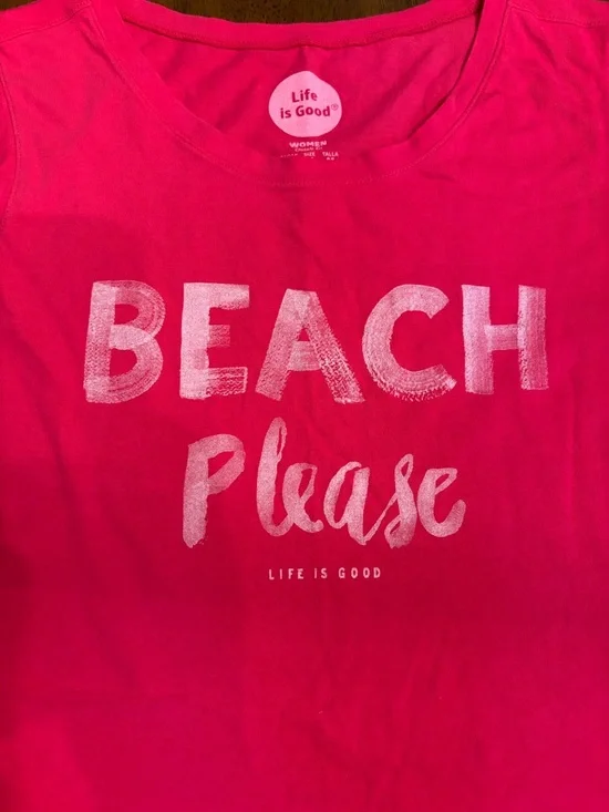 Life is Good Pink "Beach Please" Sleeveless Tank Medium - Picture 2 of 3